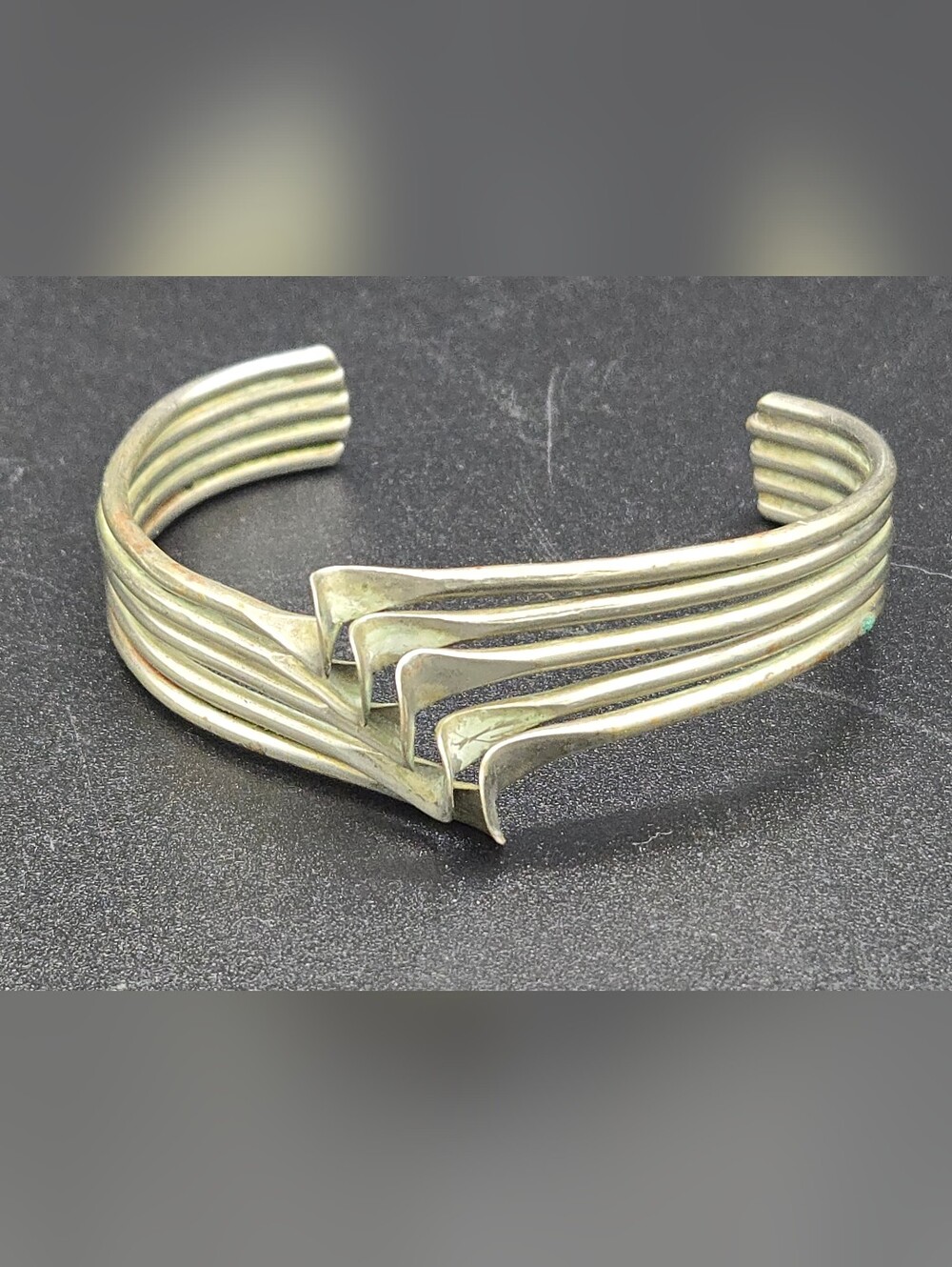 Vintage Modernist Wave Silver Tone Cuff Bracelet
